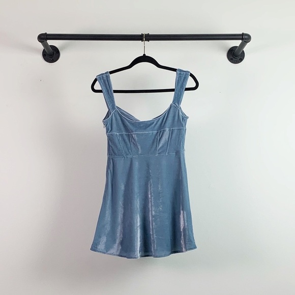 NWT Urban Outfitters Genevieve Corseted Velvet Mini Dress In Blue - Picture 7 of 8